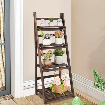 Folding 4 Tier Ladder Shelf Storage Shelving Unit Wooden Bookcase - The Grand Bazaar of Australia