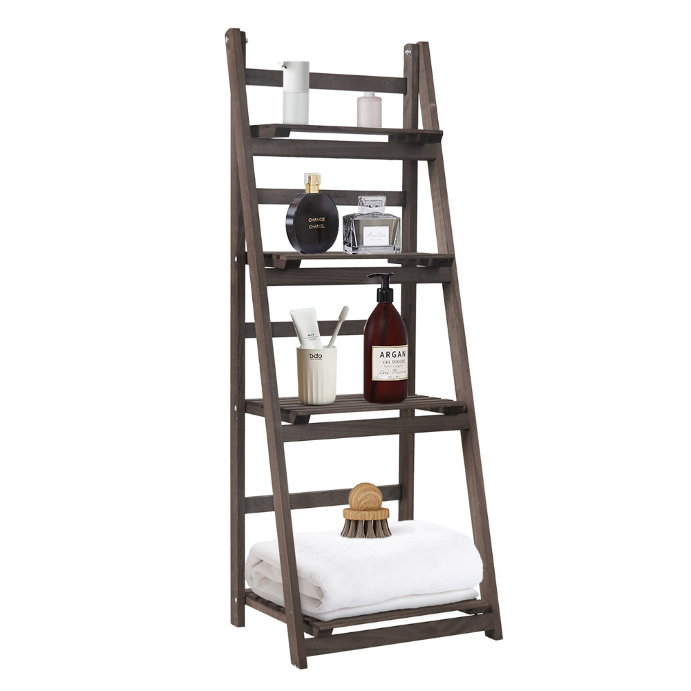 Folding 4 Tier Ladder Shelf Storage Shelving Unit Wooden Bookcase - The Grand Bazaar of Australia