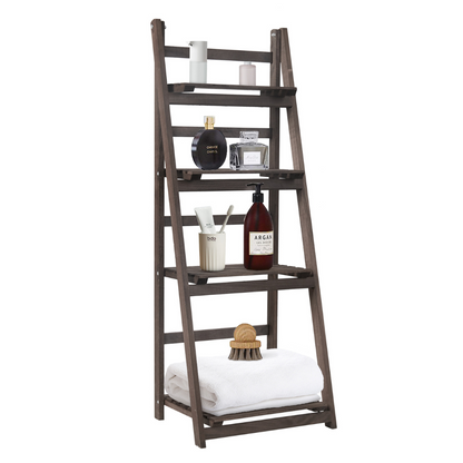 Folding 4 Tier Ladder Shelf Storage Shelving Unit Wooden Bookcase - The Grand Bazaar of Australia