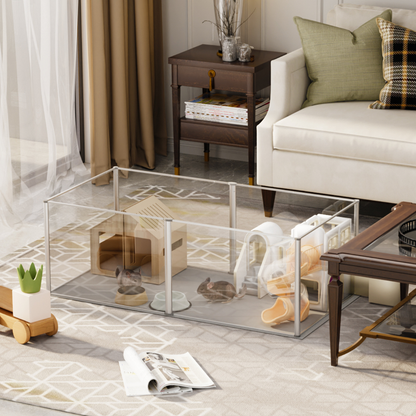 6 Panels Acrylic Pet Dog Playpen Puppy Crate Kennel Fence with Waterproof Pad - The Grand Bazaar of Australia