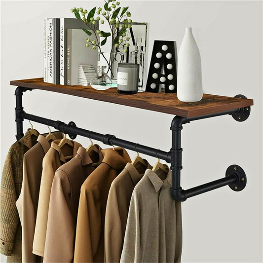 Industrial Pipe Clothes Rack with Top Shelf Coat Hanger - The Grand Bazaar of Australia