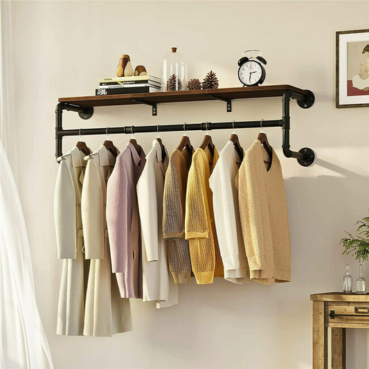 Industrial Pipe Clothes Rack with Top Shelf Coat Hanger - The Grand Bazaar of Australia