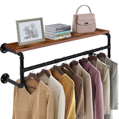 Industrial Pipe Clothes Rack with Top Shelf Coat Hanger - The Grand Bazaar of Australia