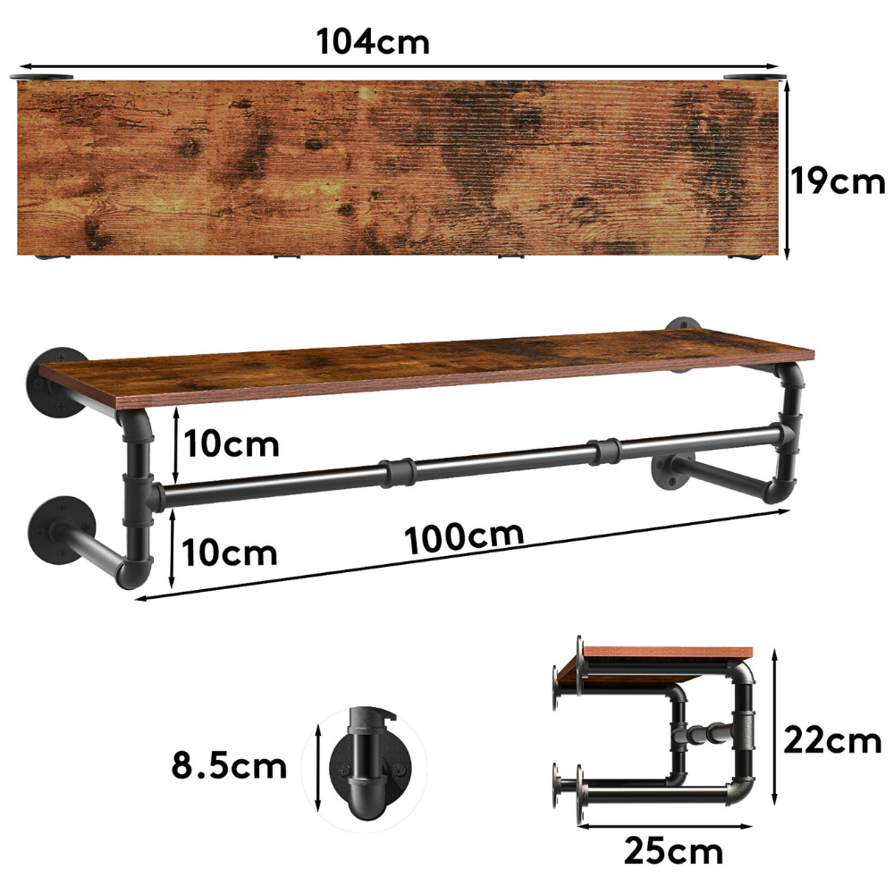 Industrial Pipe Clothes Rack with Top Shelf Coat Hanger - The Grand Bazaar of Australia
