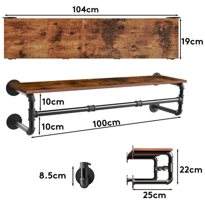 Industrial Pipe Clothes Rack with Top Shelf Coat Hanger - The Grand Bazaar of Australia