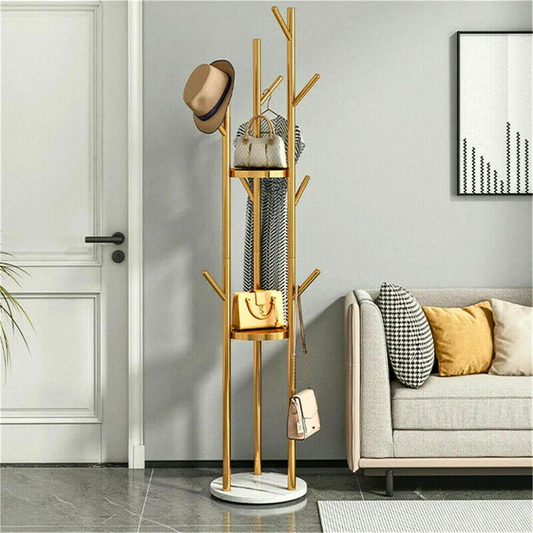 Heavy Duty Marble Coat Rack Stand Gold Metal Tall Clothes Rail Hanger