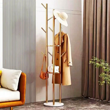 Heavy Duty Marble Coat Rack Stand Gold Metal Tall Clothes Rail Hanger