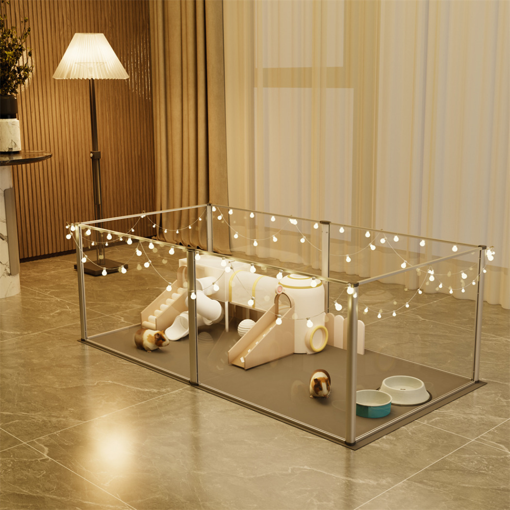 6 Panels Acrylic Pet Dog Playpen Puppy Crate Kennel Fence with Waterproof Pad - The Grand Bazaar of Australia