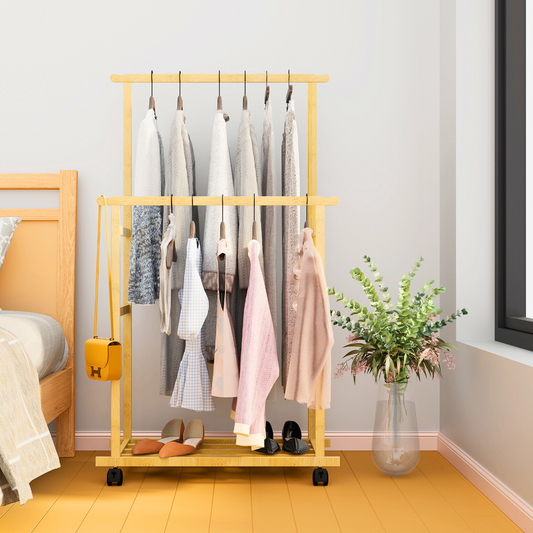 Free Standing Bamboo Double Hanging Clothes Organizer on Wheels - The Grand Bazaar of Australia