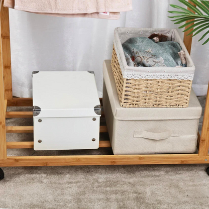 Free Standing Bamboo Double Hanging Clothes Organizer on Wheels - The Grand Bazaar of Australia
