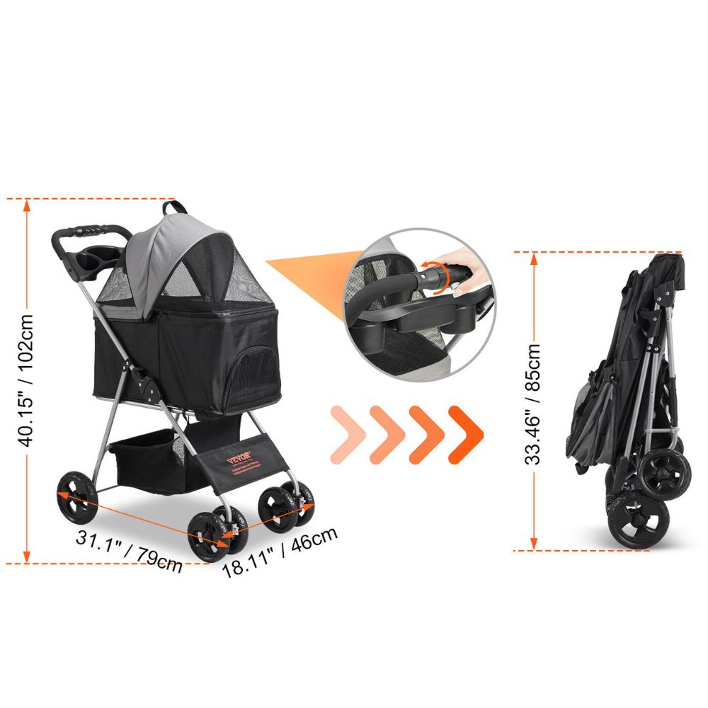 Pet Stroller with Brakes Storage Basket and Cup Holder - The Grand Bazaar of Australia