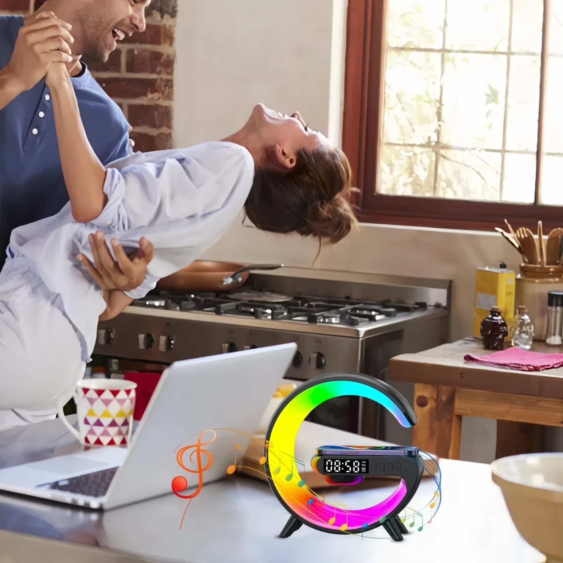 Smart G Lamp Night Light Bluetooth Speaker Wireless Charger LED RGB Alarm Clock - The Grand Bazaar of Australia