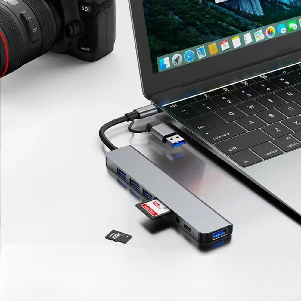8 In 2 USB HUB With Splitter Card Reader, USB C Port, USB Splitter Card Reader, Docking Station - The Grand Bazaar of Australia