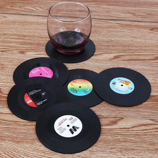 Set of 6 Colorful Retro Vinyl Record Disk Coasters for Drinks Vinyl Record Coaster Set - The Grand Bazaar of Australia