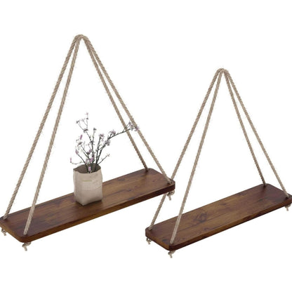 Wooden Swing Hanging Hemp Rope Wall Shelve Mounted Floating Plant Flower Pot - The Grand Bazaar of Australia