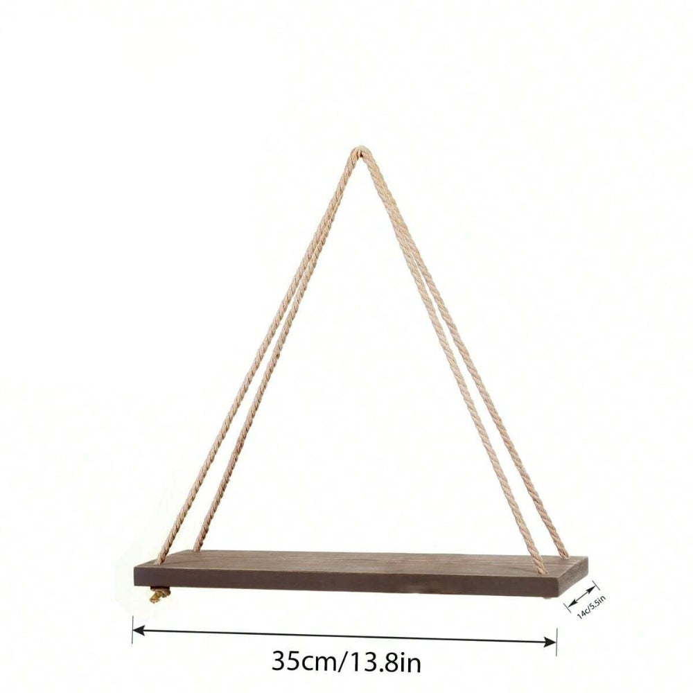 Wooden Swing Hanging Hemp Rope Wall Shelve Mounted Floating Plant Flower Pot - The Grand Bazaar of Australia