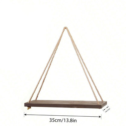 Wooden Swing Hanging Hemp Rope Wall Shelve Mounted Floating Plant Flower Pot - The Grand Bazaar of Australia