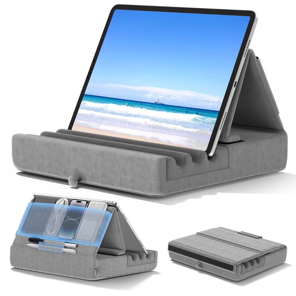 Tablet Pillow Stand Foldable Holder for iPad Pro with Soft Pad, Pocket and Stylus Mount - The Grand Bazaar of Australia