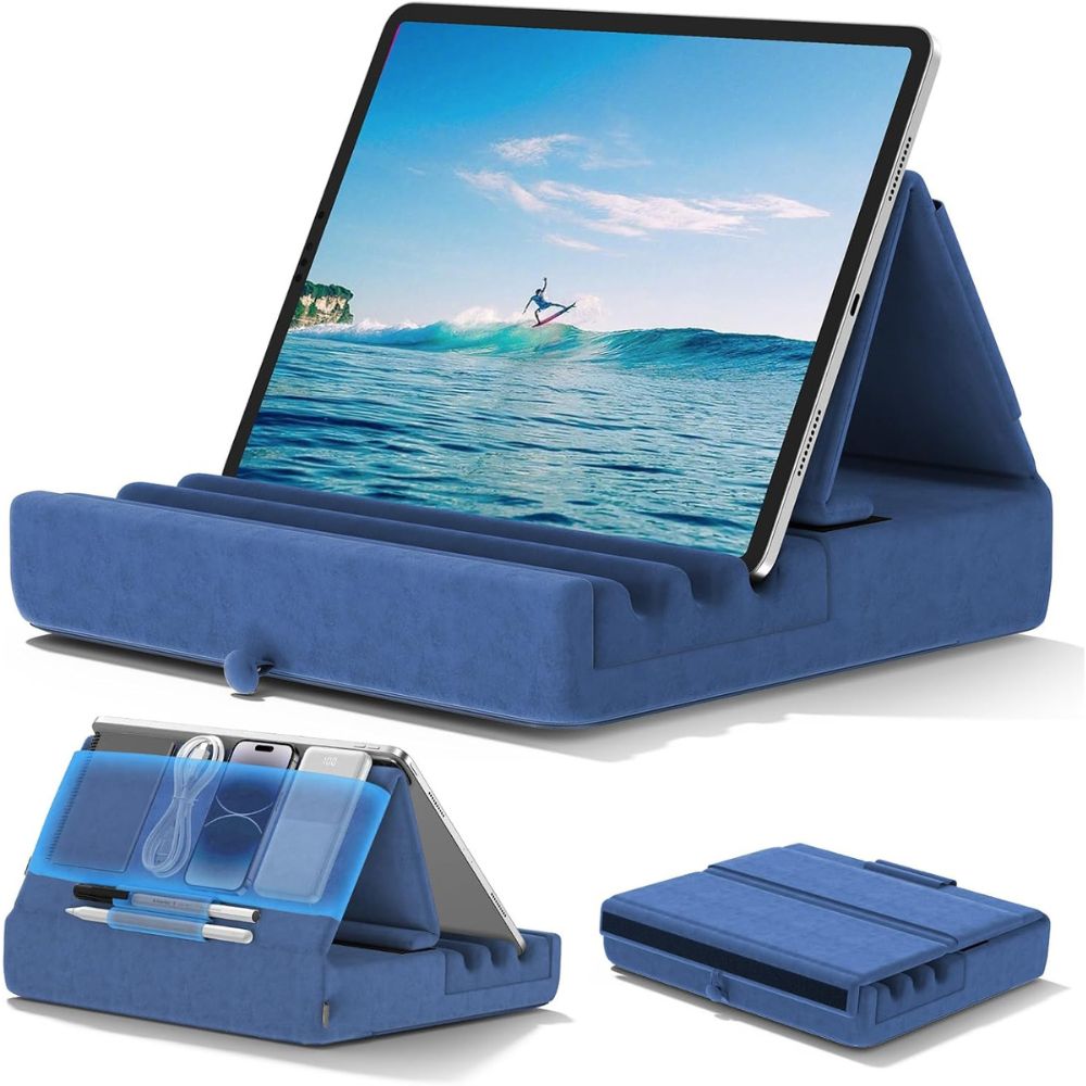 Tablet Pillow Stand Foldable Holder for iPad Pro with Soft Pad, Pocket and Stylus Mount - The Grand Bazaar of Australia