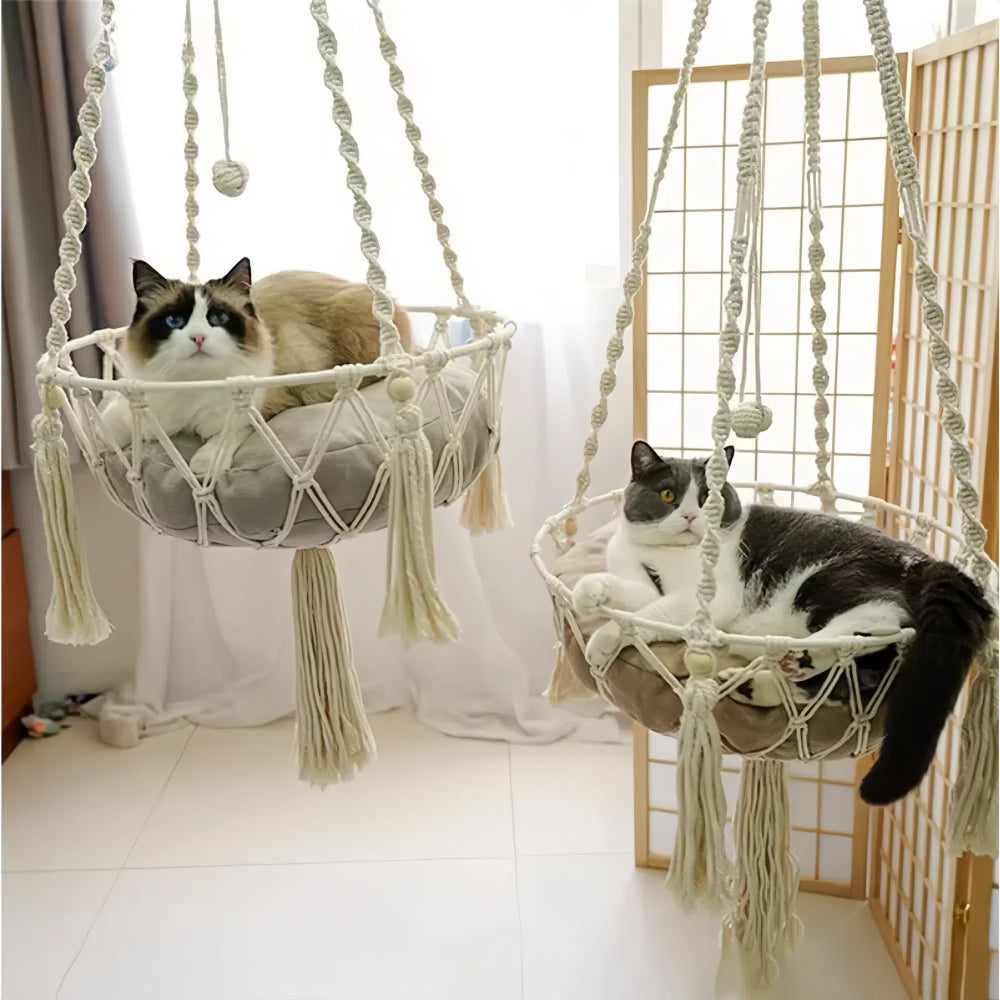 Hand Woven Cotton Cat Hammock Luxurious Hanging Basket for Indoor Kitties - The Grand Bazaar of Australia
