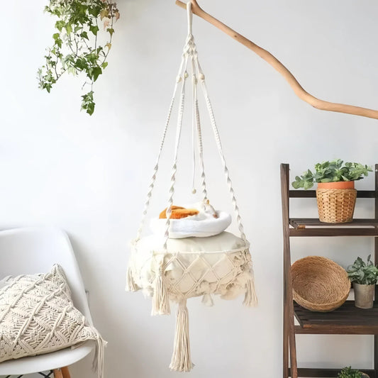 Hand Woven Cotton Cat Hammock Luxurious Hanging Basket for Indoor Kitties - The Grand Bazaar of Australia