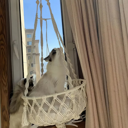 Hand Woven Cotton Cat Hammock Luxurious Hanging Basket for Indoor Kitties - The Grand Bazaar of Australia