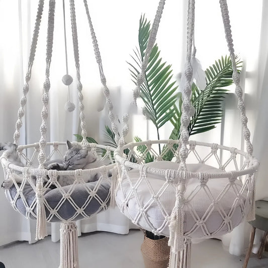 Hand Woven Cotton Cat Hammock Luxurious Hanging Basket for Indoor Kitties - The Grand Bazaar of Australia