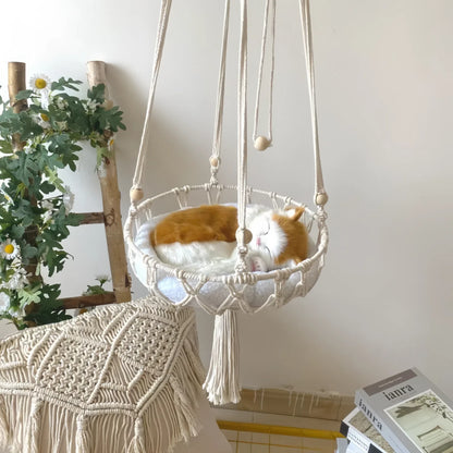 Hand Woven Cotton Cat Hammock Luxurious Hanging Basket for Indoor Kitties - The Grand Bazaar of Australia