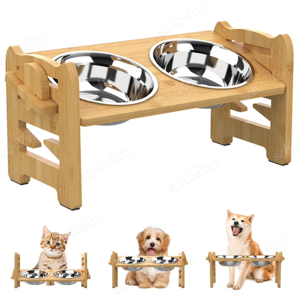 Adjustable Bamboo Elevated Dog Bowls with Stainless Steel Food Bowls - The Grand Bazaar of Australia