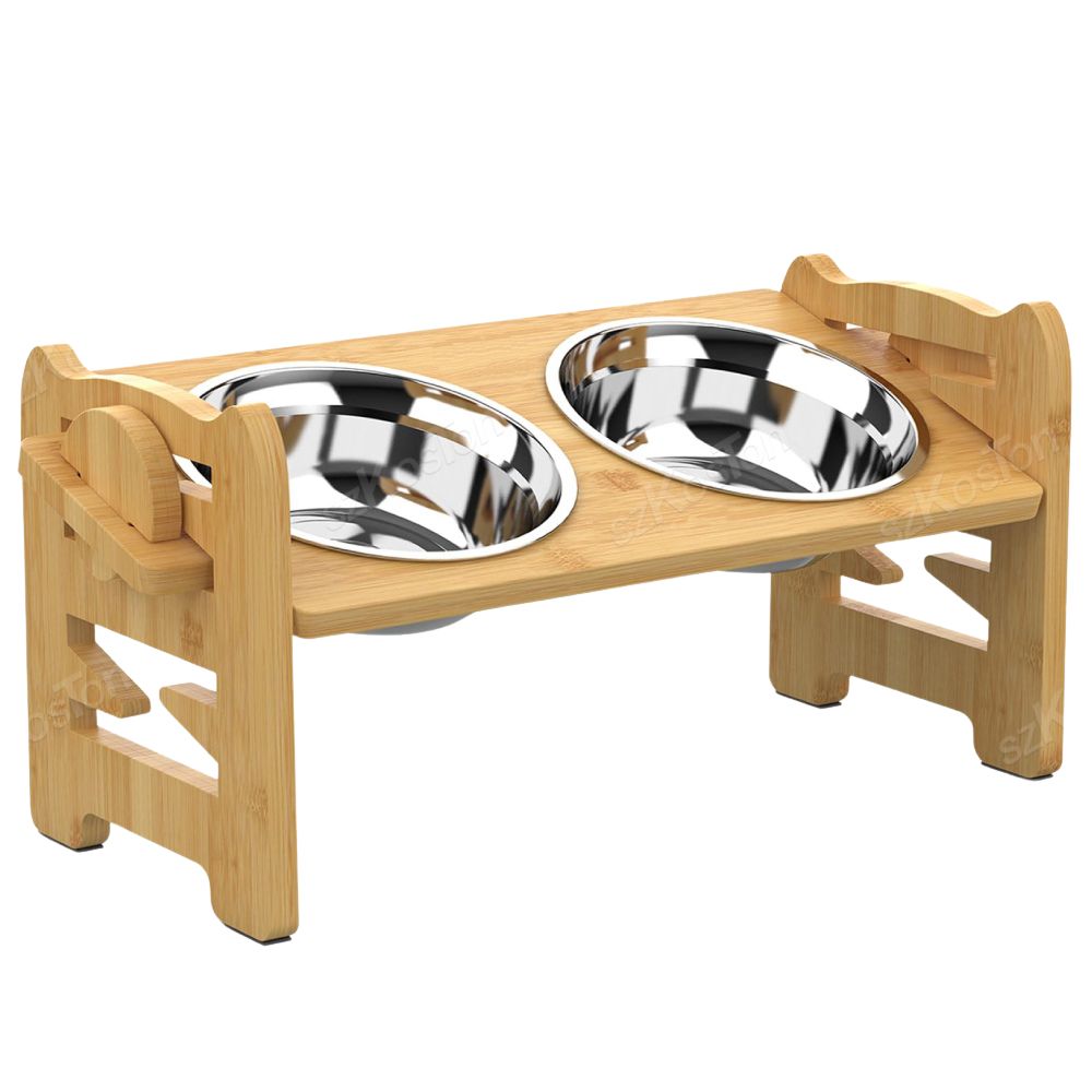 Adjustable Bamboo Elevated Dog Bowls with Stainless Steel Food Bowls - The Grand Bazaar of Australia