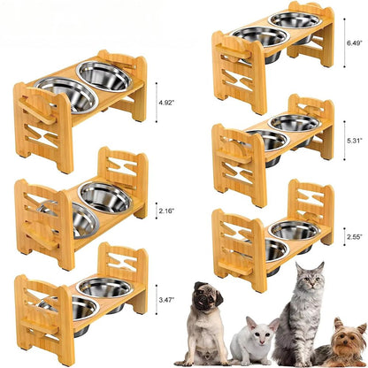Adjustable Bamboo Elevated Dog Bowls with Stainless Steel Food Bowls - The Grand Bazaar of Australia
