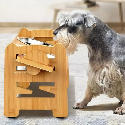 Adjustable Bamboo Elevated Dog Bowls with Stainless Steel Food Bowls - The Grand Bazaar of Australia