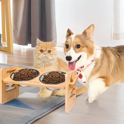 Adjustable Bamboo Elevated Dog Bowls with Stainless Steel Food Bowls - The Grand Bazaar of Australia