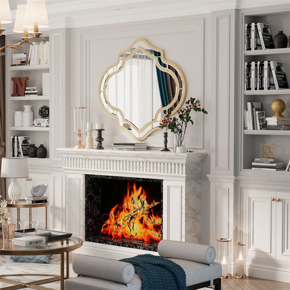 Irregular Silver Wall Decor Mirror with Golden Rim - The Grand Bazaar of Australia