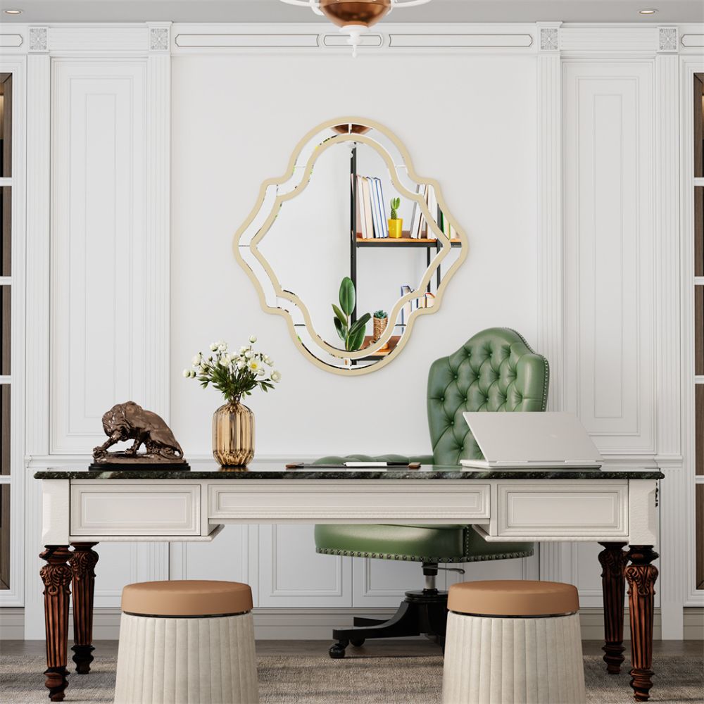 Irregular Silver Wall Decor Mirror with Golden Rim - The Grand Bazaar of Australia