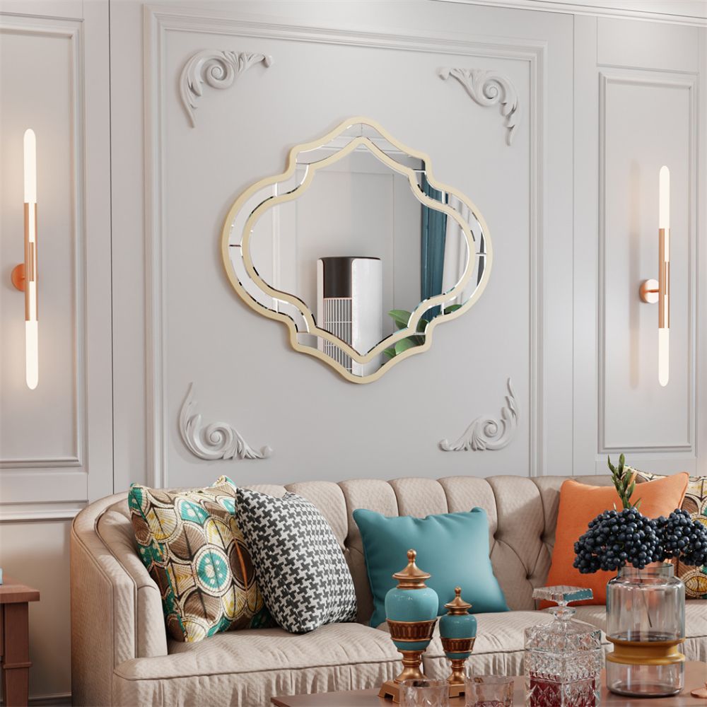 Irregular Silver Wall Decor Mirror with Golden Rim - The Grand Bazaar of Australia