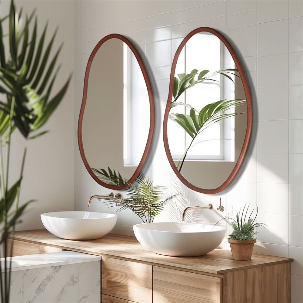 Stunning Asymmetrical Large Wall Mirror with Mid Century Wood Frame - The Grand Bazaar of Australia