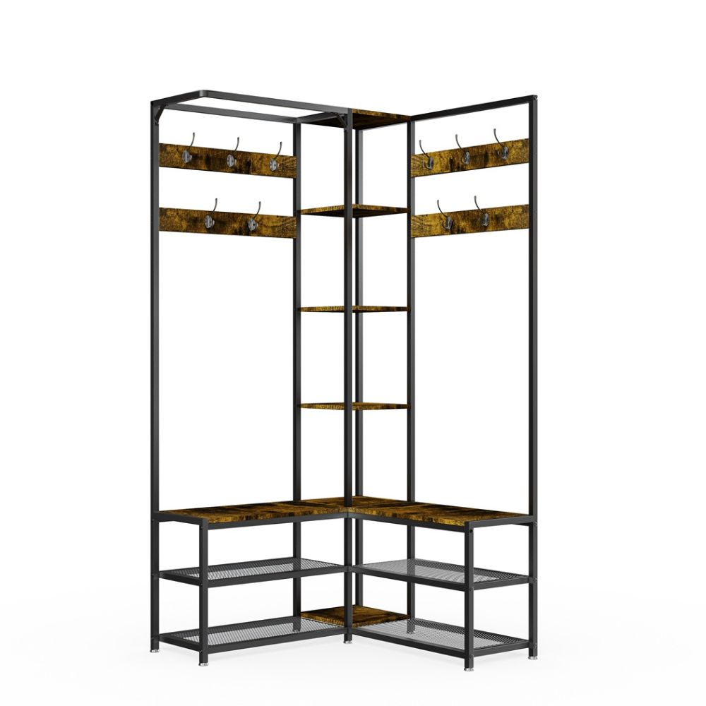 Free-Standing Corner Hall Tree with Storage Metal Coat and Hat Rack with Shoe Organizer - The Grand Bazaar of Australia