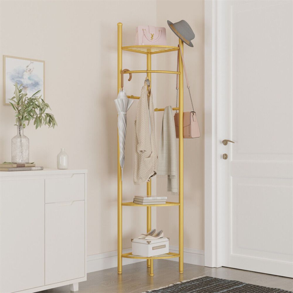 Standing Metal Corner Coat Stand Clothes Rack with Storage Shelf Garment Rack Hall Tree - The Grand Bazaar of Australia