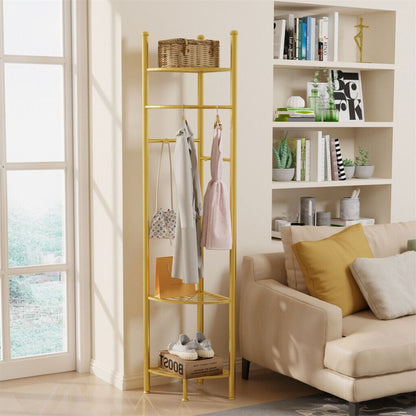 Standing Metal Corner Coat Stand Clothes Rack with Storage Shelf Garment Rack Hall Tree - The Grand Bazaar of Australia