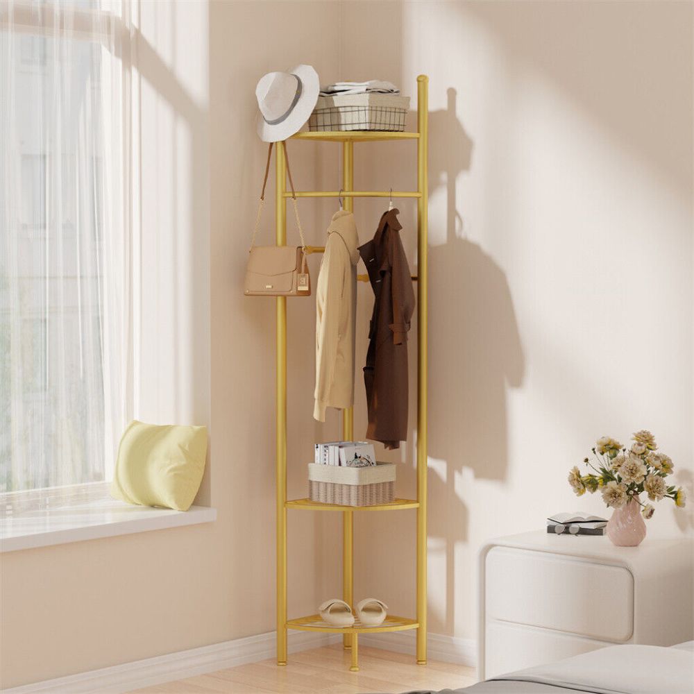 Standing Metal Corner Coat Stand Clothes Rack with Storage Shelf Garment Rack Hall Tree - The Grand Bazaar of Australia