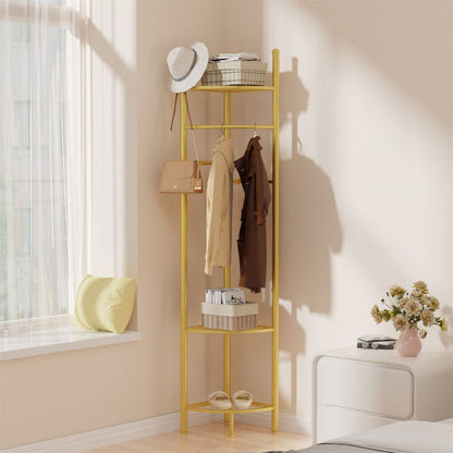 Standing Metal Corner Coat Stand Clothes Rack with Storage Shelf Garment Rack Hall Tree - The Grand Bazaar of Australia