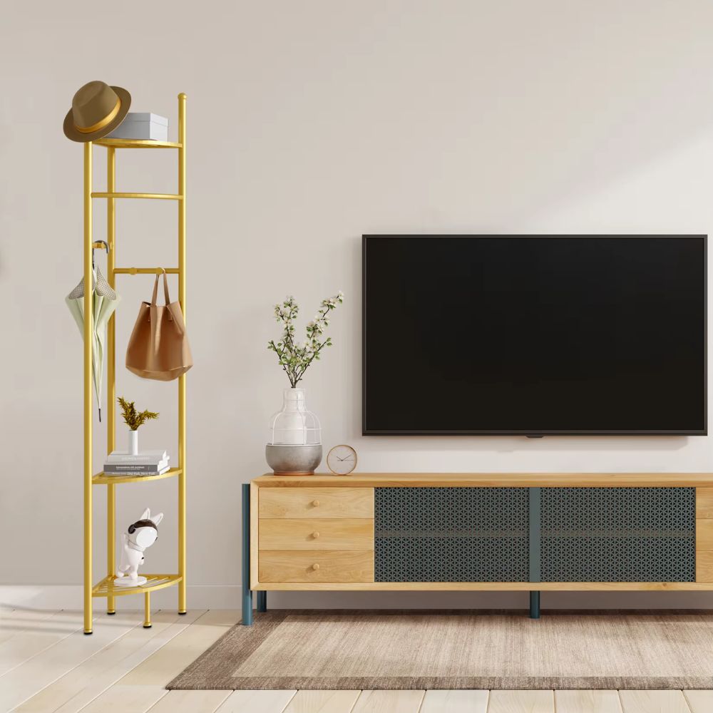 Standing Metal Corner Coat Stand Clothes Rack with Storage Shelf Garment Rack Hall Tree - The Grand Bazaar of Australia