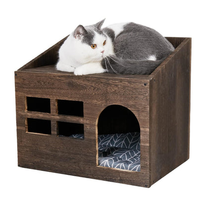 Cozy Wooden Cat Cave Bed with Cushion Pad and Litter Box - The Grand Bazaar of Australia