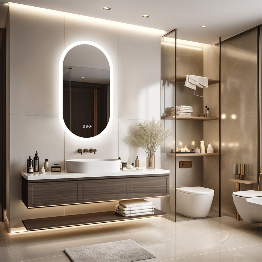 LED Backlit Bathroom Mirror - Touch Sensor, 3 Color Dimmable, Defog Function - The Grand Bazaar of Australia