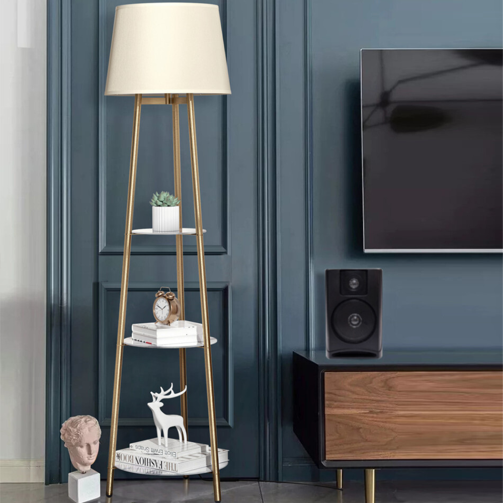 Tall Floor Lamp with 3-Tier Marble Shelves - The Grand Bazaar of Australia