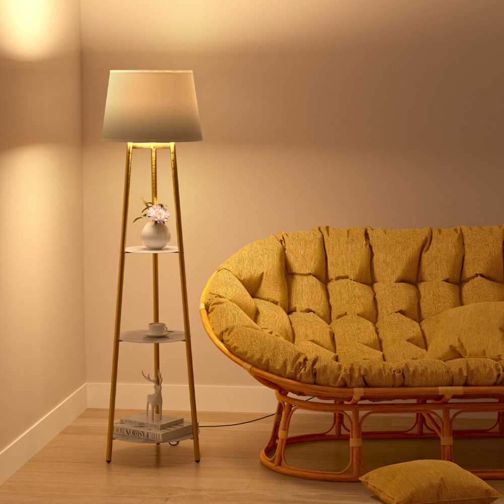Tall Floor Lamp with 3-Tier Marble Shelves - The Grand Bazaar of Australia