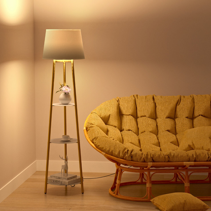 Tall Floor Lamp with 3-Tier Marble Shelves - The Grand Bazaar of Australia