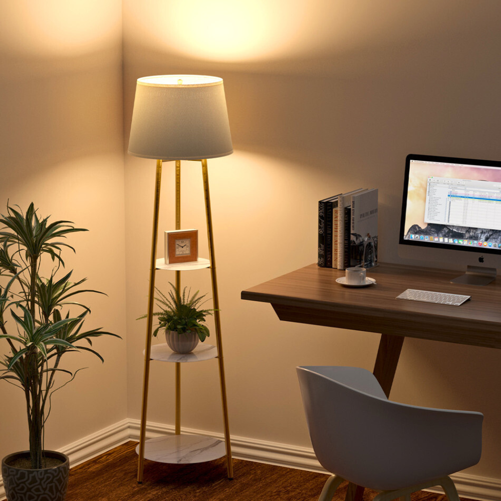 Tall Floor Lamp with 3-Tier Marble Shelves - The Grand Bazaar of Australia