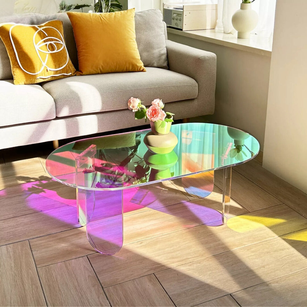 Shatterproof Iridescent Clear Acrylic Coffee Table - The Grand Bazaar of Australia